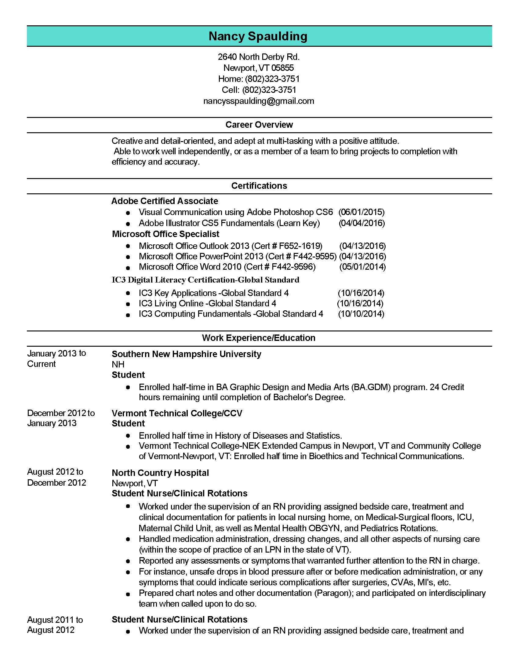 Nancy Spaulding Resume Page 1